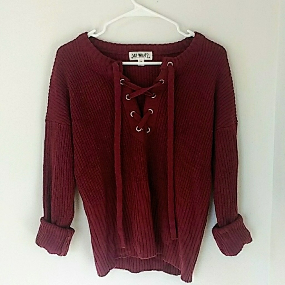 Maroon Lace-up Sweater